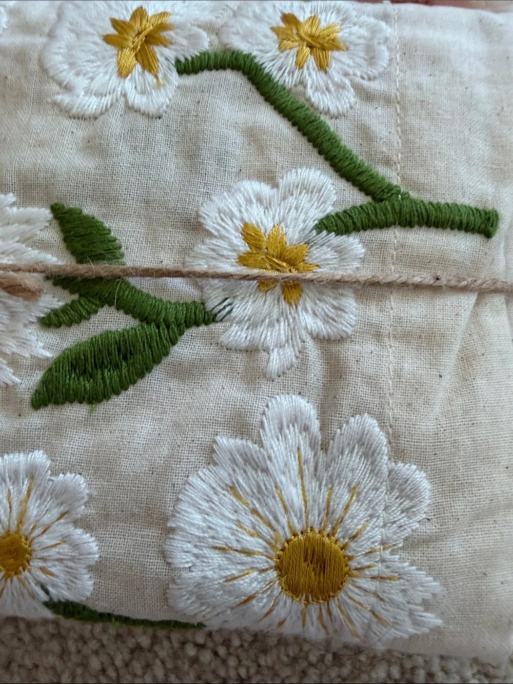 Sur La Table Cream Napkins with White Daisies and Yellow Centers